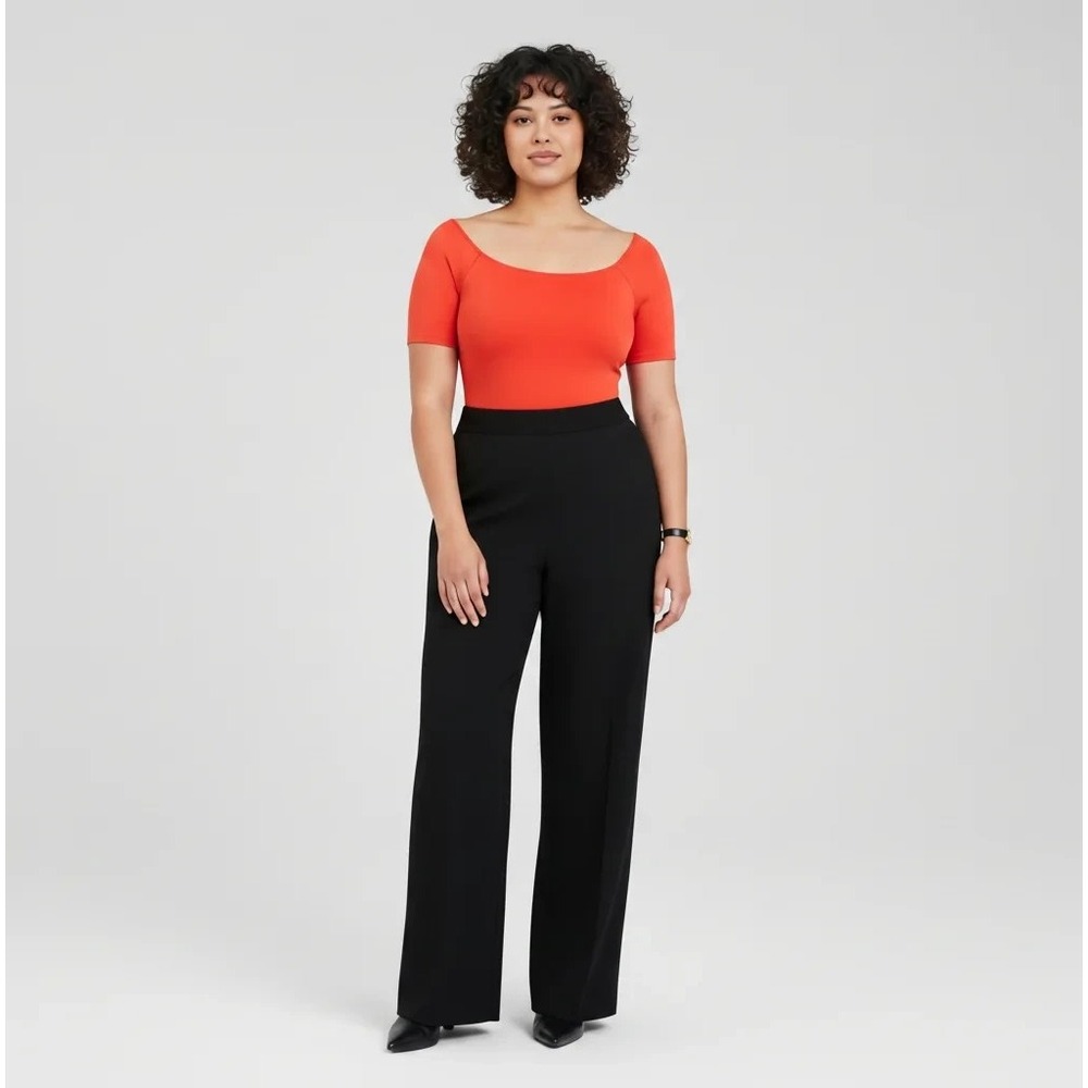Spanx Perfect Pant Wide Leg in Black Women Medium Pull On Ponte Stretch $158